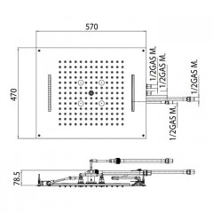 BOSSINI DREAM/3 Верхний душ 570x470mm, 3 режима (дождь, каскад, туман) с 4 LED RGB, блок питания/управления, Cromoterapia, цвет: сатинированное золото