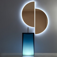 ANTONIO LUPI AURA Раковина напольная 450х450х850 мм., слив в пол, без отв для смесит, с дон клапан, сифоном и трубой слива, Cristalmood, цвет Ceruleo