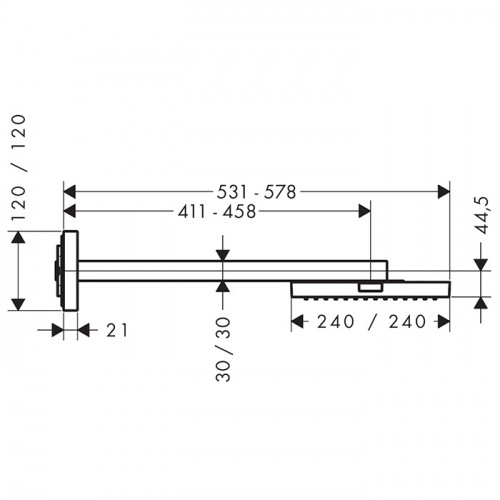 Axor Shower Верхний душ 24x24см., с настенным держателем 41.1-45.8см., цвет: полированный черный хром