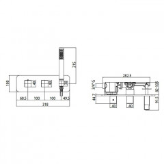 Bossini Cube Комплект: Термостат для душа, встраиваемый, с девиатором на 2 выхода, ручной душ с держателем, подключение на 3/4, цвет: хром
