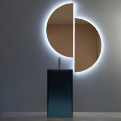 ANTONIO LUPI AURA Раковина напольная 450х450х850 мм., слив в пол, без отв для смесит, с дон клапан, сифоном и трубой слива, Cristalmood, цвет Ceruleo