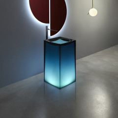 ANTONIO LUPI AURA Раковина напольная 450х450х850 мм., слив в пол, без отв для смесит, с дон клапан, сифоном и трубой слива, Cristalmood, цвет Ceruleo