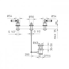 Bossini Liberty Смеситель для биде на 3 отверстия с заглушкой 1/4, цвет: никель матовый