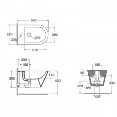 AZZURRA FORMA Биде подвесное 54х37х34см , с 1 отв под смеситель, цвет Carbone