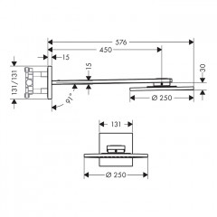 Axor ShowerSolutions Верхний душ, 25см, 2jet, с держателем 45см, настенный, цвет: сталь
