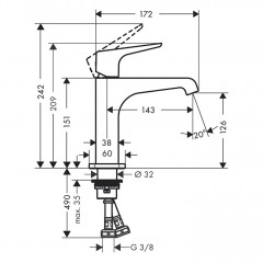 Axor Citterio E Смеситель для раковины, на 1 отв., излив: 14.3см, без донного клапана, цвет: полированное золото