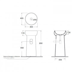 AZZURRA GRAAL Раковина напольная d40 h85 см, без отв. под смеситель , слив в встену, цвет белый