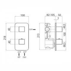 Bossini Oki Термостат для душа, встраиваемый (внешняя часть), с девиаторм/запорным вентилем на 1 или 2 выхода, уст-ка верт/гор., цвет: хром