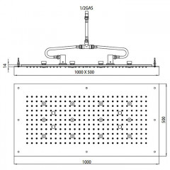 BOSSINI DREAM-XL RECTANGULAR Верхний душ 1000 x 500 mm, с 12 LED (белый), блок питания/управления, цвет: хром
