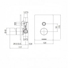 Bossini Oki Смеситель для душа, встраиваемый, 2 выхода (внешняя часть - настенная накладка, ручка и кнопка круглой формы), цвет: хром