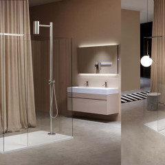 ANTONIO LUPI SHAWA Душевая стойка 506x2272мм, напольная, верхн душ Ø114мм, ручн душ, шланг 1500 мм, в компл со встраив частью, сатин нержавеющая сталь