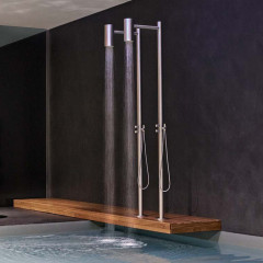 ANTONIO LUPI SHAWA Душевая стойка 506x2272мм, напольная, верхн душ Ø114мм, ручн душ, шланг 1500 мм, в компл со встраив частью, сатин нержавеющая сталь