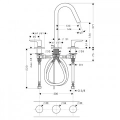 Axor Citterio M Смеситель для раковины, на 3 отв., излив: 13.5см, с донным клапаном, цвет: полированное золото