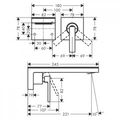Axor MyEdition Смеситель для раковины, настенный, на 2 отв, излив 245мм., внешняя часть, цвет: хром/черное стекло