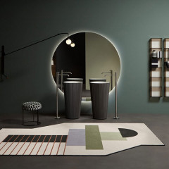 ANTONIO LUPI PLISSE Раковина напольная Ø470х850 мм., слив в пол, с сифоном, дон клап и гибк шланг, Flumood, отделка снаружи Steel powder, внутри белый