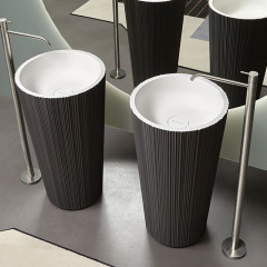 ANTONIO LUPI PLISSE Раковина напольная Ø470х850 мм., слив в пол, с сифоном, дон клап и гибк шланг, Flumood, отделка снаружи Steel powder, внутри белый