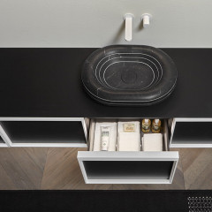 ANTONIO LUPI BEMADE Тумба 540х540х375мм, подвесная, 1 ящик, внутр подсв, с доп ящик, боков справа Rovere ardesia, рама белый мат, фронт Rovere Ardesia