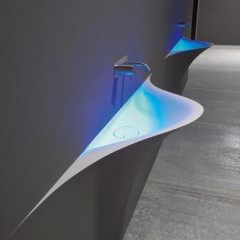 ANTONIO LUPI SILENZIO Раковина встраиваемая в стену 1774х915х476 мм, с подсветкой, донным клап, сифоном, гибким шлангом и трансфор, Corian, цвет белый