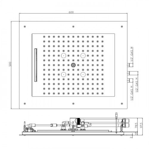 Bossini Frame Multifunctions Верхний душ 600x500мм 3 режима (тропический душ, каскад, туман), с функцией хромотерапии по всему периметр цвет: хром