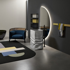 ANTONIO LUPI OSSIMORO Раковина напольная 450х450х850 мм., слив в пол, с сифоном, донным клапаном и гибким шлангом, мрамор Carrara