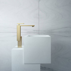 Axor Edge Смеситель для раковины, на 1 отв., с донным клапаном push/open, излив 180мм, алмазная огранка, цвет: золото