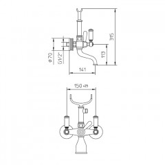 Bossini Liberty Смеситель наружный для ванной с переключателем, лейка LIBERTYцвет:GOM, шланг из латуни дв. фальцевания 150 см, цвет: никель матовый