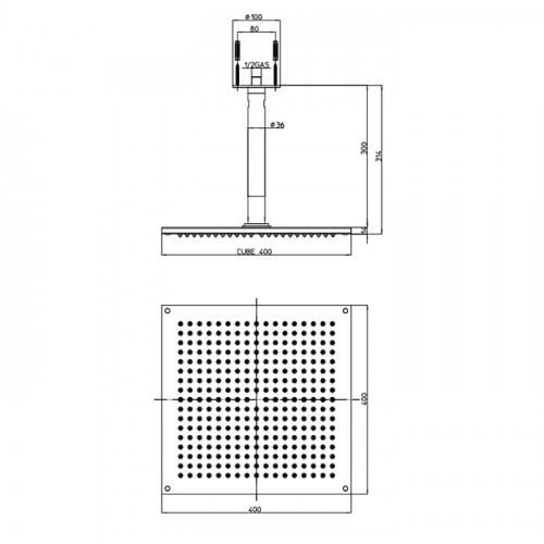 BOSSINI DREAM-CUBE Верхний душ 400 x 400 mm 1 режим - держателем вертикальным 300 x 36 mm, цвет: хром