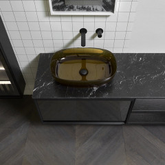 ANTONIO LUPI SENSO Раковина 600х400х150 мм., для установки на столешницу, с донным клапаном в черном матовом цвете, Cristalmood, цвет Gran_cru