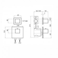 Bossini Oki Термостат для душа, встраиваемый (внешняя часть), с девиаторм/запорным вентилем на 1 или 2 выхода, уст-ка верт/гор., цвет: хром