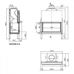 ANTONIO LUPI PIANO FUOCO Камин дровяной 2124/1008х320х692 мм., встраиваемый в стену, дверца выдвижная из керамического стекла, рама из камня Basalto