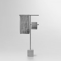 ANTONIO LUPI BIVIO Стойка напольная с полотенцедержателем и держателем туалетной бумаги, база из мрамора Carrara satinato, структура Satin steel