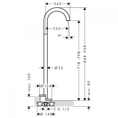 Axor Uno Излив на ванну, напольный, цвет: черный матовый
