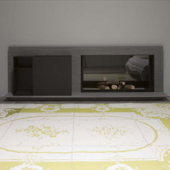 ANTONIO LUPI PIANO FUOCO Камин дровяной 2124/1008х320х692 мм., встраиваемый в стену, дверца выдвижная из керамического стекла, рама из камня Basalto