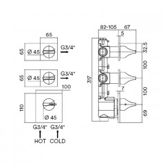 BOSSINI APICE Смеситель для душа встраиваемый, термостатический, 2 запорных вентиля, внешняя часть, цвет белый матовый
