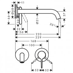 Axor One Смеситель для раковины, встраиваемый, излив 220 мм, внешняя часть, цвет: хром