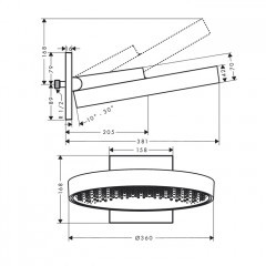 Hansgrohe Rainfinity Верхний душ 360 1jet с настенным креплением, цвет: шлифованная бронза