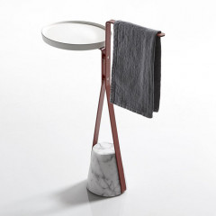 ANTONIO LUPI HALO Полотенцедержатель напольный 460х240х640 мм., база из мрамора Carrara satinato, столешн белая из Flumood, структ Veneziano goffrato