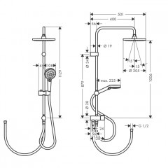Hansgrohe Vernis Blend Душевая стойка с верхним душем 200 1jet Reno, цвет: матовый черный
