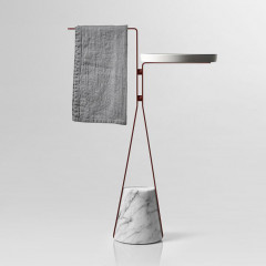 ANTONIO LUPI HALO Полотенцедержатель напольный 460х240х640 мм., база из мрамора Carrara satinato, столешн белая из Flumood, структ Veneziano goffrato