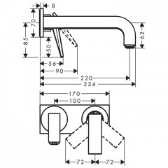 Axor Citterio Смеситель для раковины, встраиваемый, излив 220 мм, с панелью, внешняя часть, цвет: хром