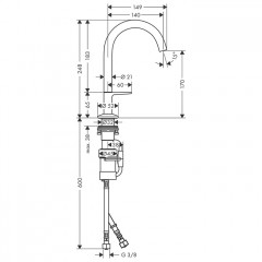 Axor One Смеситель для раковины, 1 отв., излив h170мм, Select, со сливом push-open, цвет: хром