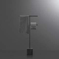 ANTONIO LUPI BIVIO Стойка напольная с полотенцедержателем и держателем туалетной бумаги, база из мрамора Carrara satinato, структура Mostarda goffrato