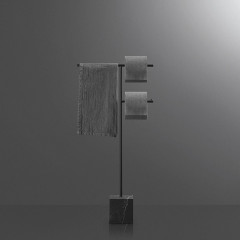 ANTONIO LUPI BIVIO Стойка напольная с полотенцедержателем и держателем туалетной бумаги, база из мрамора Carrara satinato, структура Mostarda goffrato