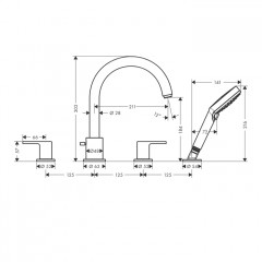 Hansgrohe Vernis Shap Смеситель на край ванны, на 4 отв, цвет: матовый черный