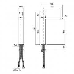 ANTONIO LUPI INDIGO Смеситель для раковины на 1 отверстие, однорычажный, высота 285 мм., ручка черная матовая, отделка полированная натуральная латунь