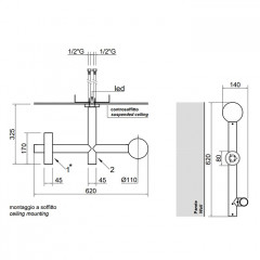 ANTONIO LUPI APOLLO Верхний душ Ø45 мм., с LED подсветкой, потолочный монтаж, с 2 изливами, цвет черный матовый