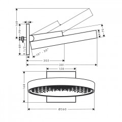 Hansgrohe Rainfinity Верхний душ 360 1jet с настенным креплением, цвет: шлифованный черный хром