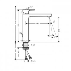 Hansgrohe Vernis Shap Смеситель для раковины, излив 190 мм, с донным клапаном, цвет: матовый черный
