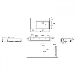 AZZURRA ELEGANCE Squared Раковина подвесная/накладная 81х46х12.5см без отв. под смеситель , цвет белый