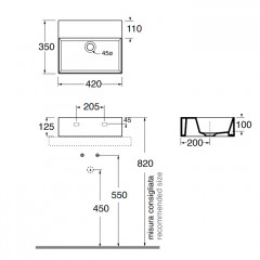 AZZURRA ELEGANCE Squared раковина подвесная/накладная 42х35х12,5 см без отв. под смеситель , цвет CARBONE
